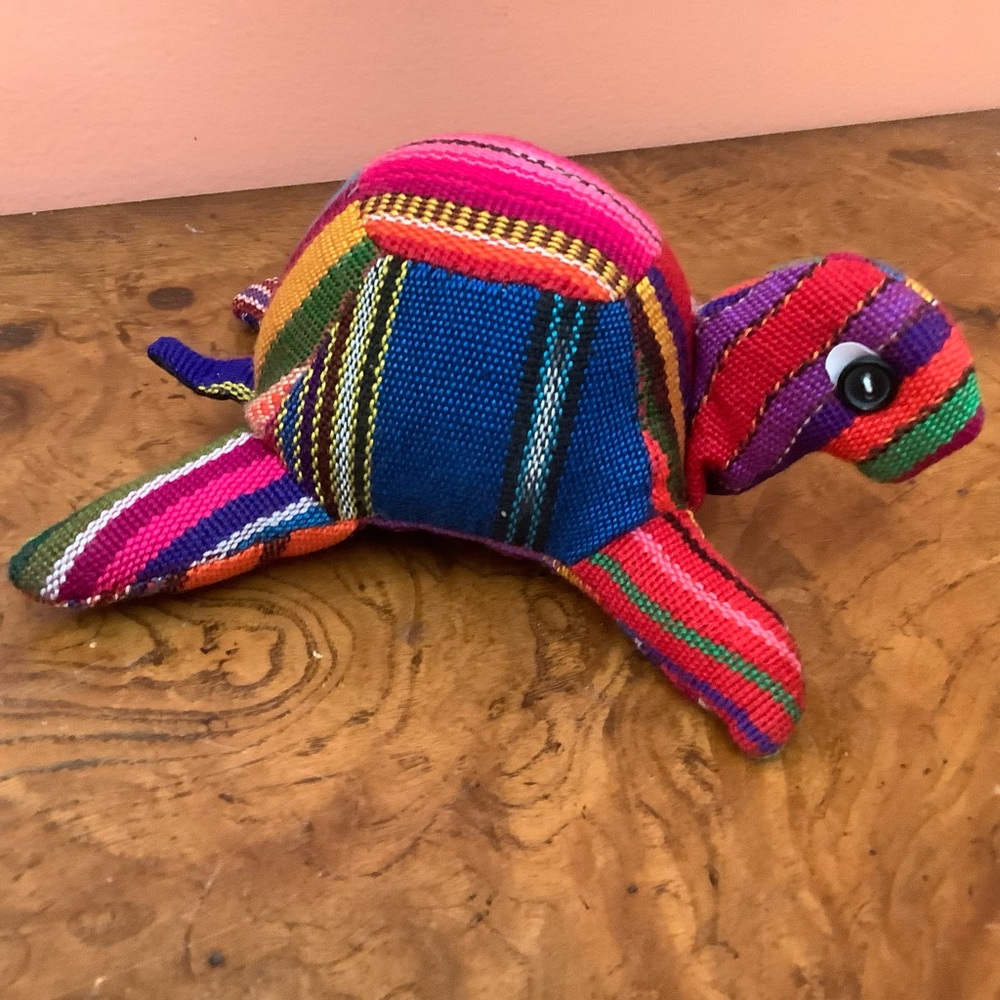 Handmade From Guatemala Multicolor Striped Turtle Plush new without tags